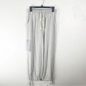 NEUTRAL GROUND Blue Striped High Rise Elastic Drawstring Waist Pants Small Boho
